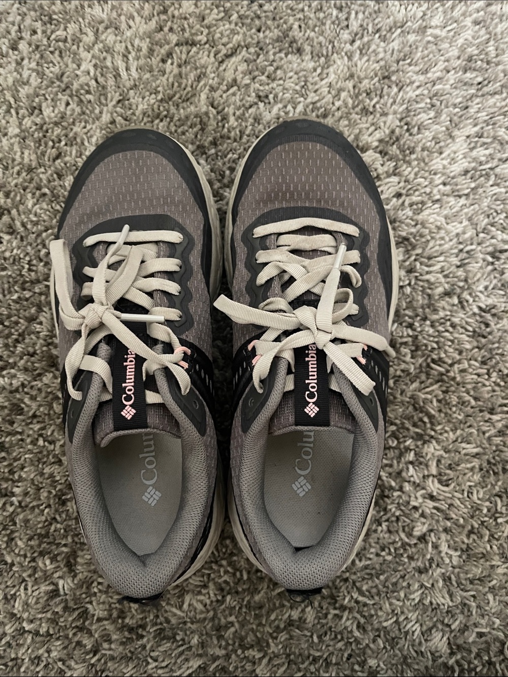 Columbia Gray and Cream Women's Trail Running Shoes with Pink Logo Accents